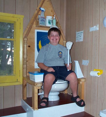 Paul demonstrates the new toilet
